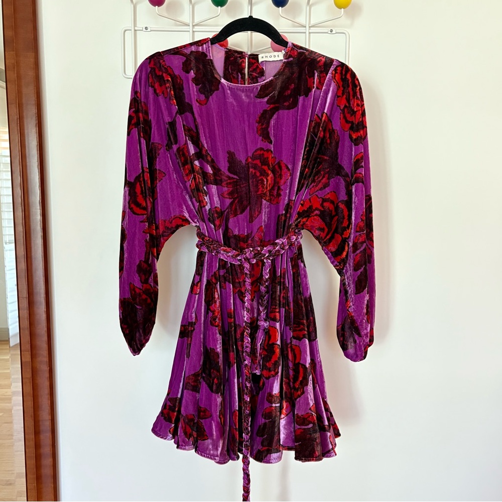 Rhode Ella Mini Dress in Purple Floral Velvet XS - Picture 2 of 7